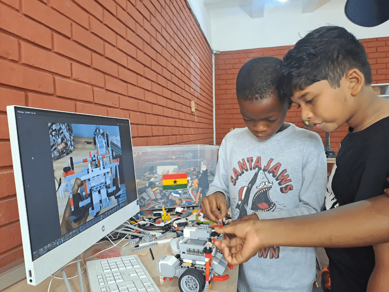 Students engaging in robotics